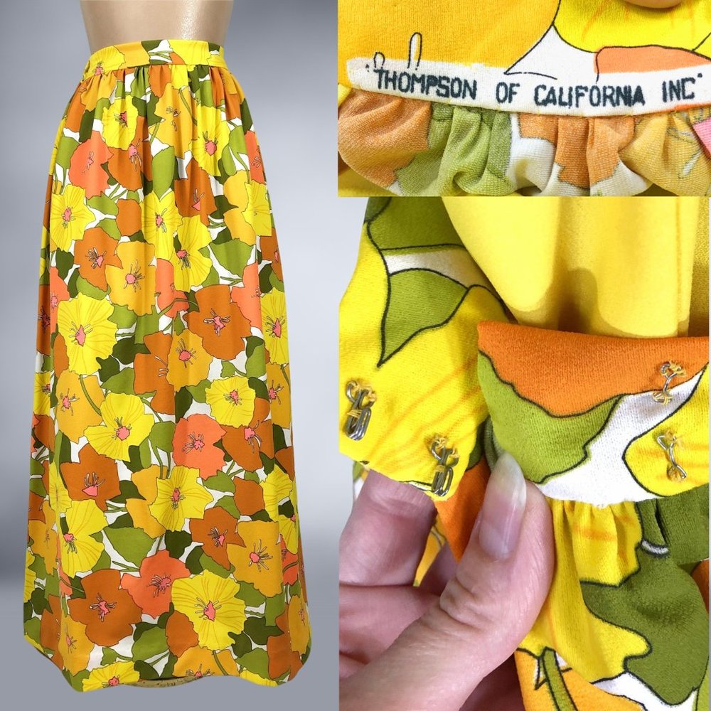 VINTAGE 70s Flower Power Maxi Skirt and Balloon Sleeve Blouse Set Handmade - Picture 8 of 9